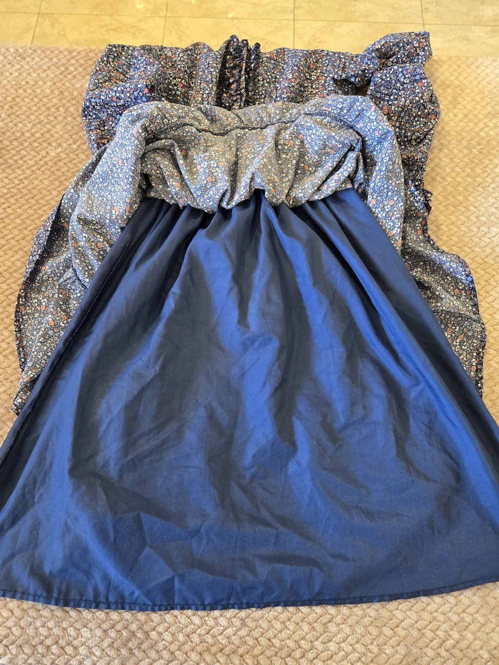 Adina Las Vegas Blue Floral Cottagecore Prairie Smocked Ruffle Midi Dress L - Picture 13 of 15